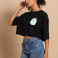 Cat Pocket Crop Tee - Black Oversized Casual Top - Wearified