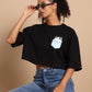 Cat Pocket Crop Tee - Black Oversized Casual Top - Wearified