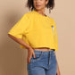 Cat Pocket Crop Tee - Bright Yellow Oversized Casual Top - Wearified