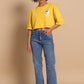 Cat Pocket Crop Tee - Bright Yellow Oversized Casual Top - Wearified