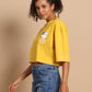 Cat Pocket Crop Tee - Bright Yellow Oversized Casual Top - Wearified
