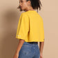 Cat Pocket Crop Tee - Bright Yellow Oversized Casual Top - Wearified