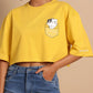Cat Pocket Crop Tee - Bright Yellow Oversized Casual Top - Wearified