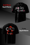 Black t-shirt with 'Squid Game' logo and design on a dark background