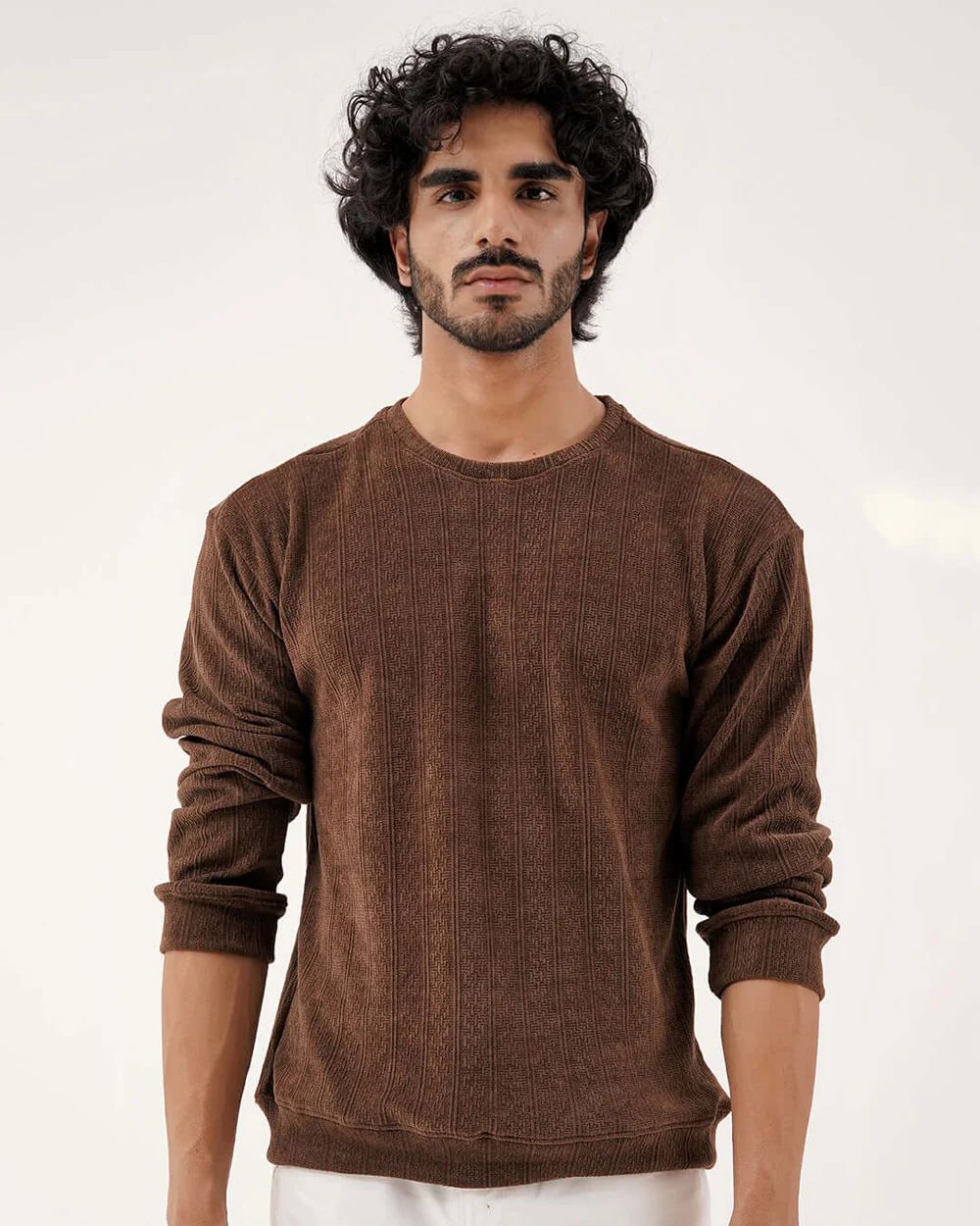 Daily Luxe Jacquard Sweatshirt – Chestnut Brown - Wearified