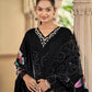 Noir Elegance Black Floral Straight Suit Set with Dupatta
