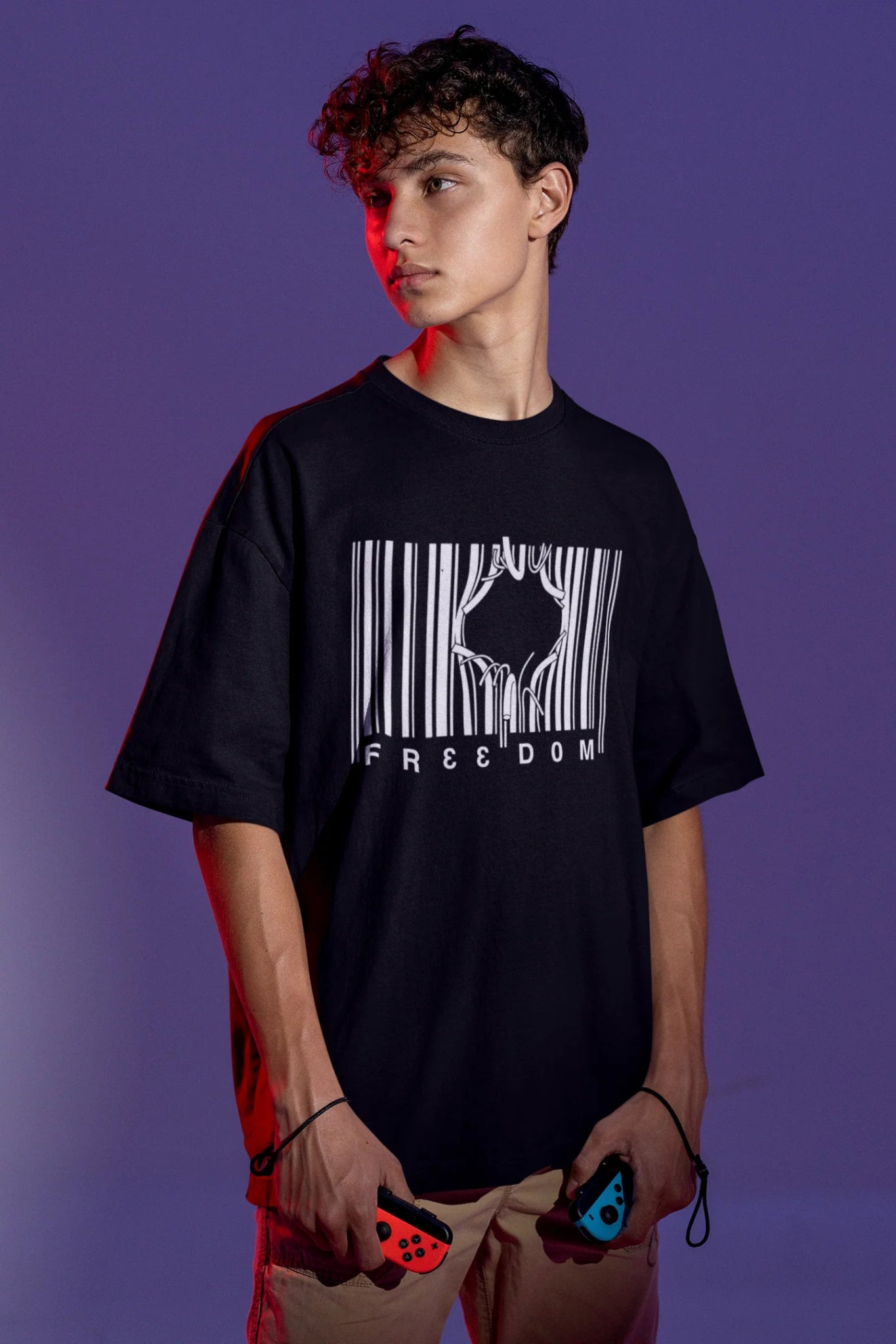 Freedom Barcode Oversized T-Shirt – Graphic Streetwear Tee (220 GSM Cotton) - Wearified