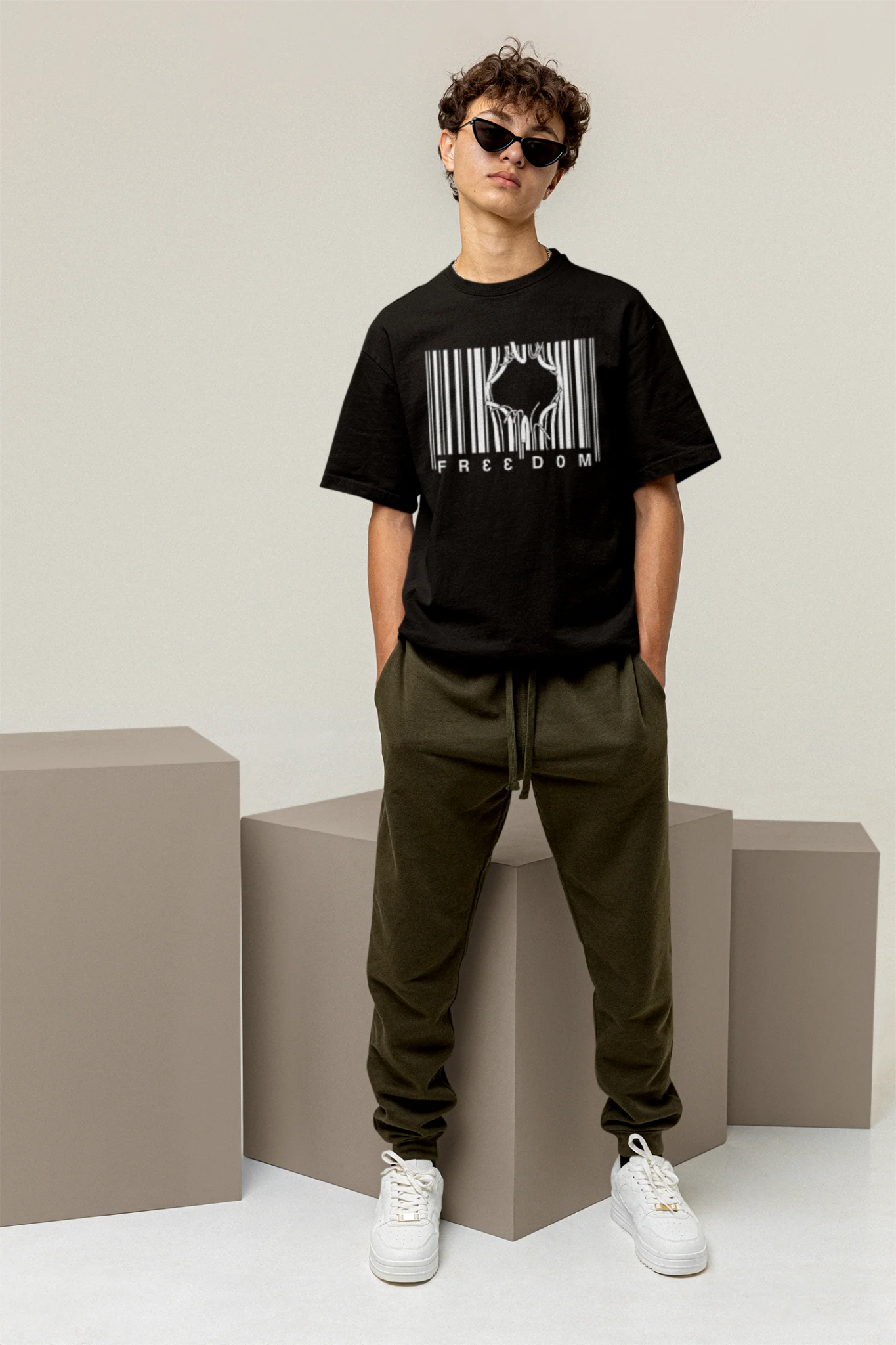 Freedom Barcode Oversized T-Shirt – Graphic Streetwear Tee (220 GSM Cotton) - Wearified