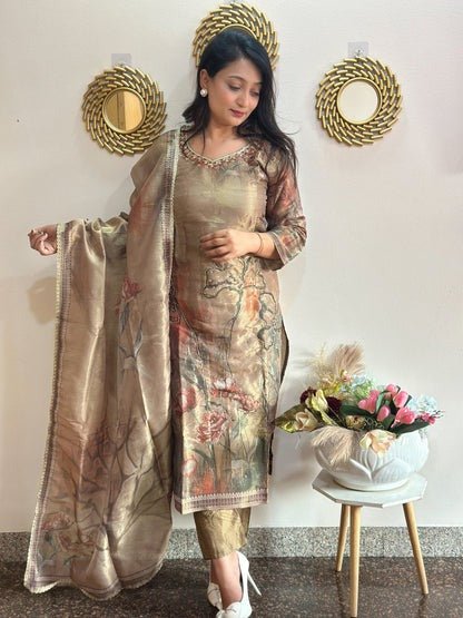 JUHI 3 - Piece Erode Silk Suit Set with Full Hand Work - Wearified