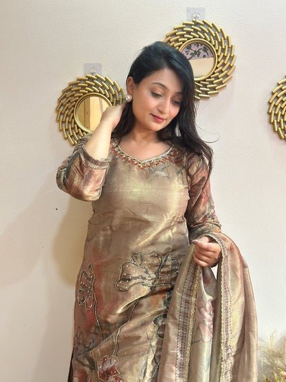 JUHI 3 - Piece Erode Silk Suit Set with Full Hand Work - Wearified