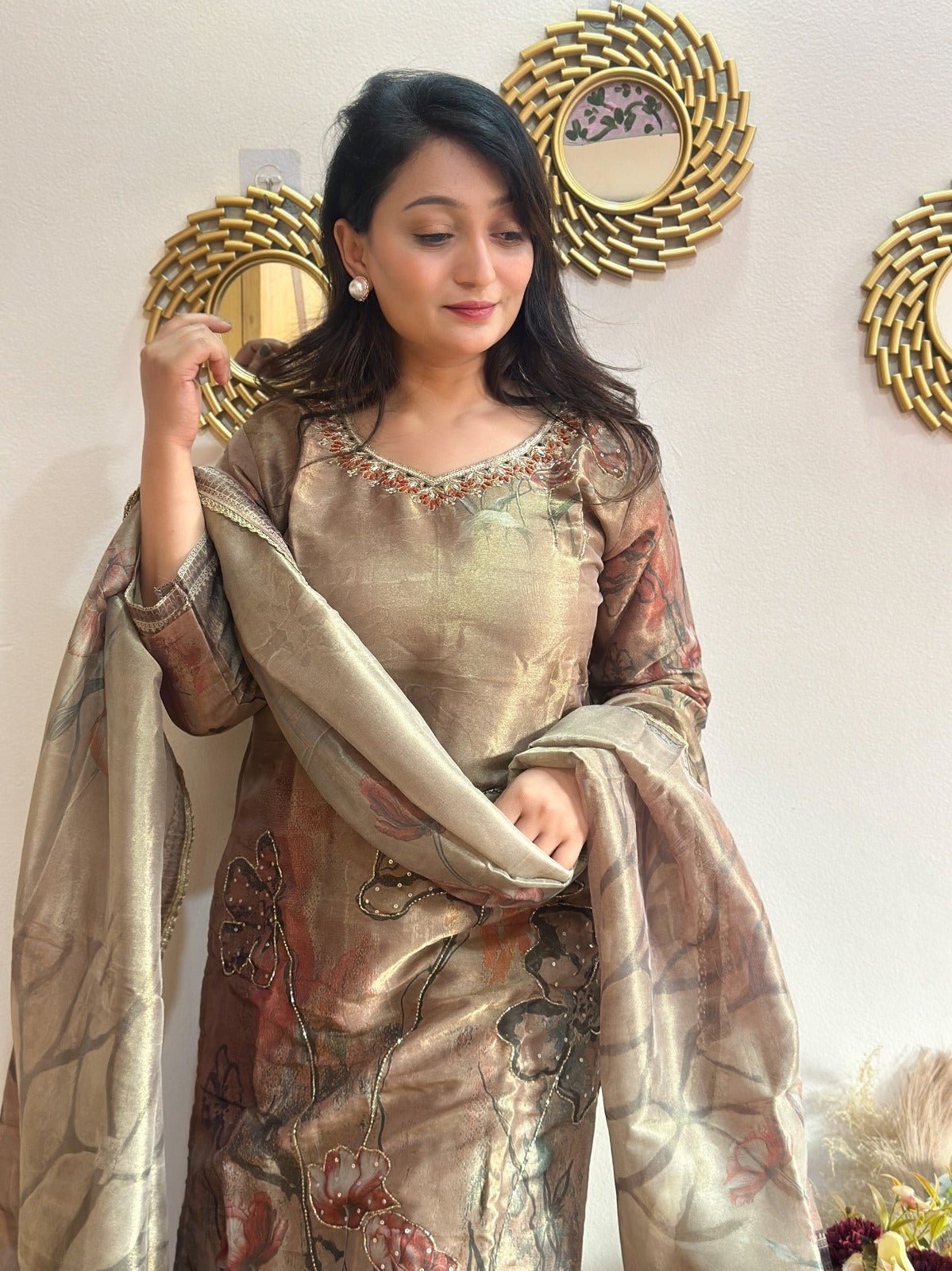 JUHI 3 - Piece Erode Silk Suit Set with Full Hand Work - Wearified