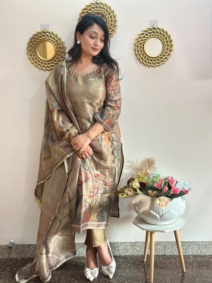 JUHI 3 - Piece Erode Silk Suit Set with Full Hand Work - Wearified