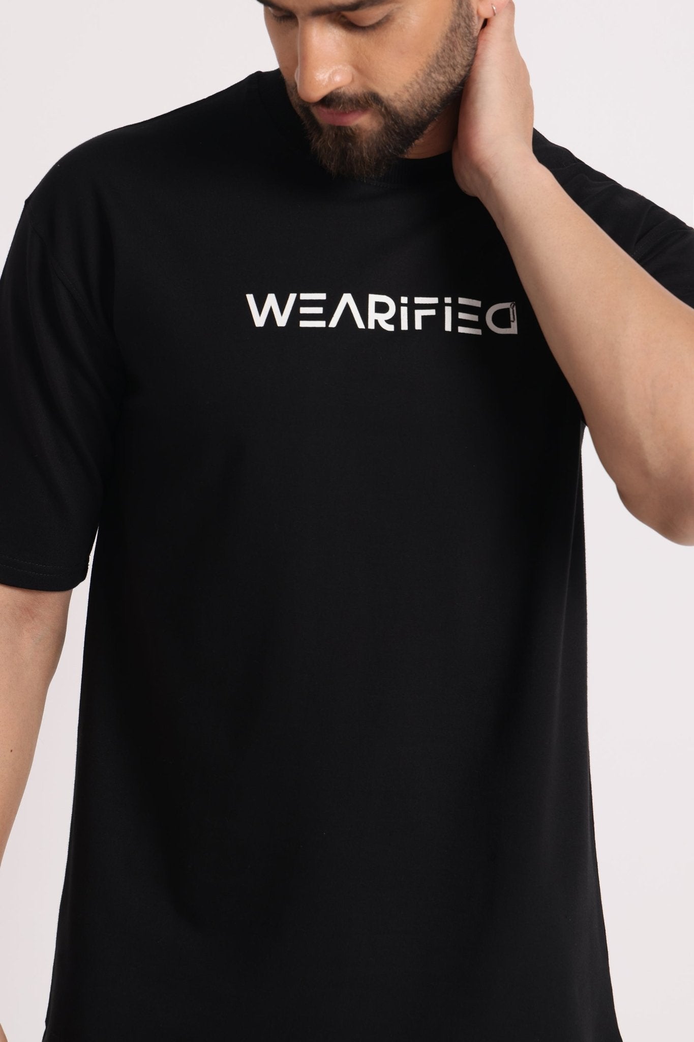 Men's Black WEARiFiED Typography Oversized T-Shirt - Wearified