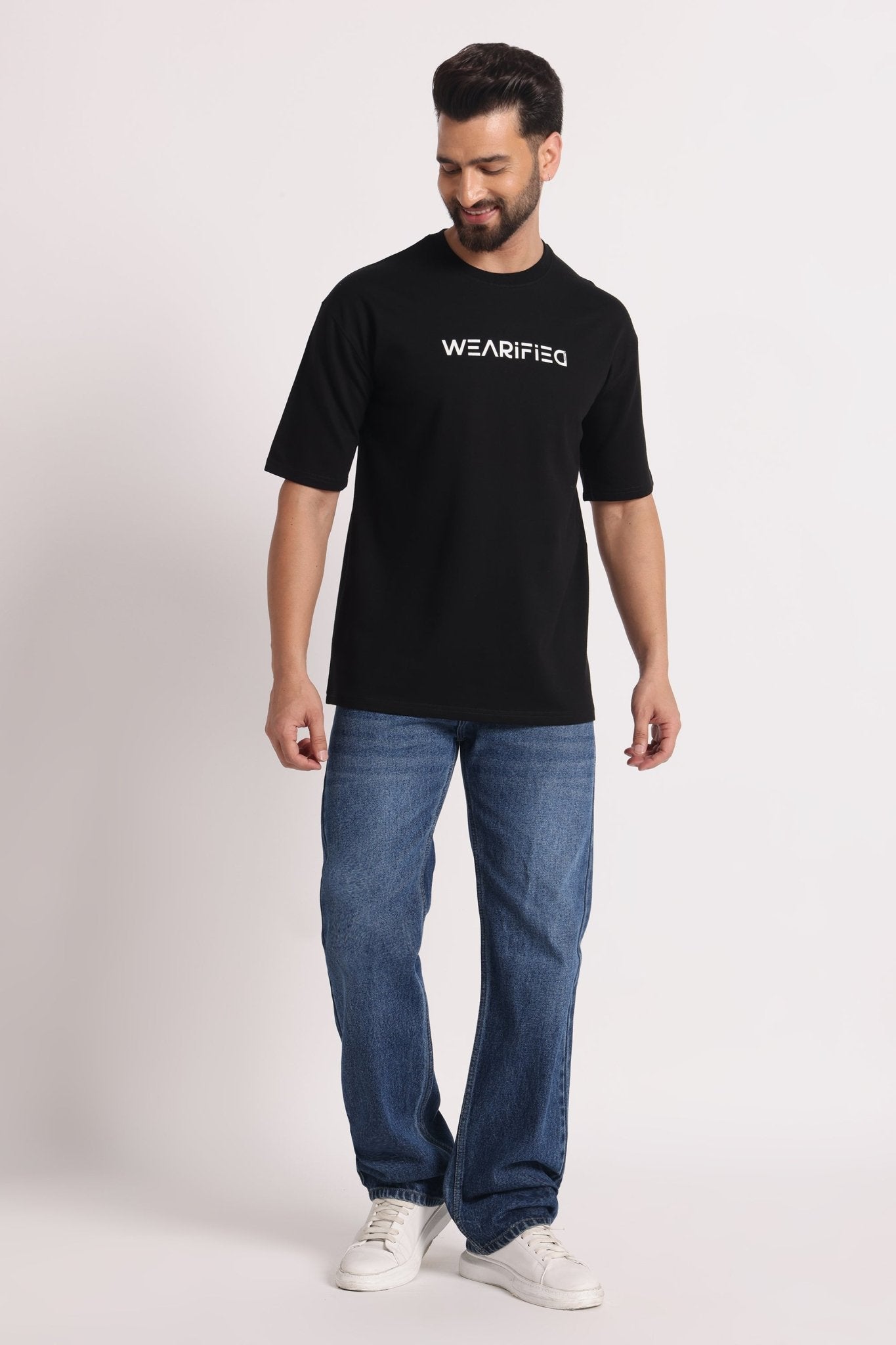 Men's Black WEARiFiED Typography Oversized T-Shirt - Wearified