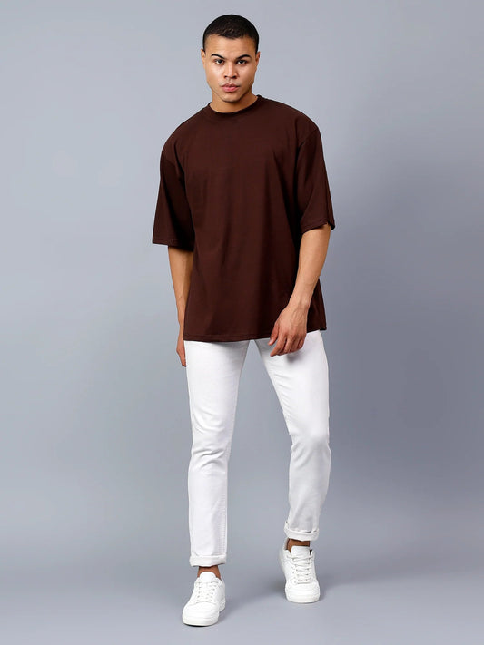 Men's Brown Oversized T-Shirt | Premium Cotton Relaxed Fit Tee - Wearified