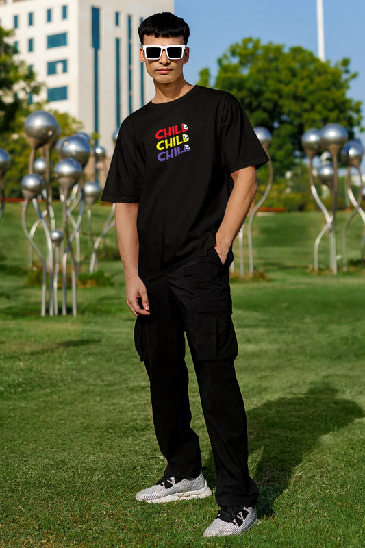 CHILL Oversized Graphic T-Shirt – Multi-Color Text Print