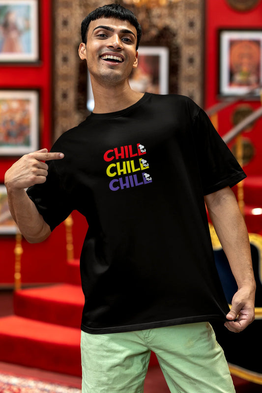 CHILL Oversized Graphic T-Shirt – Multi-Color Text Print
