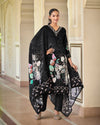 Noir Elegance Black Floral Straight Suit Set with Dupatta - Wearified