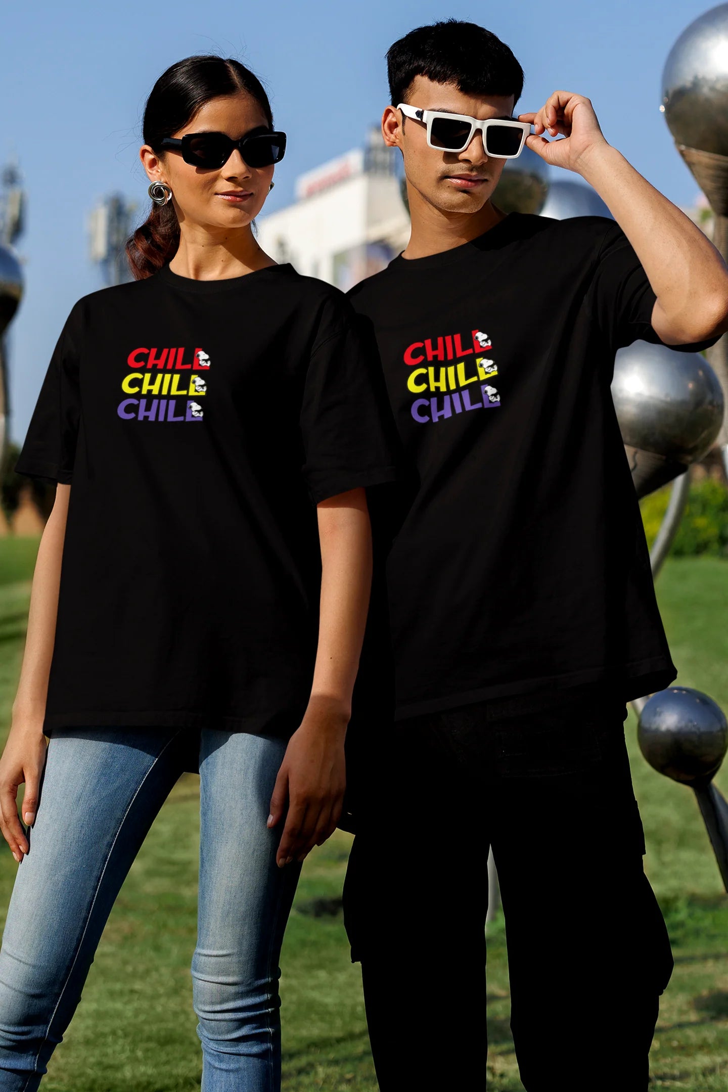 CHILL Oversized Graphic T-Shirt – Multi-Color Text Print