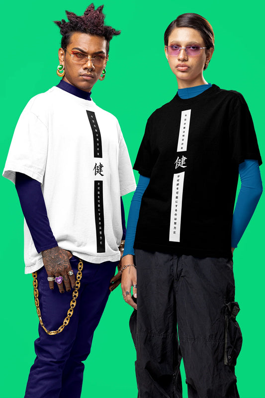 Japanese Typography Printed Oversized Drop Shoulder T-Shirt