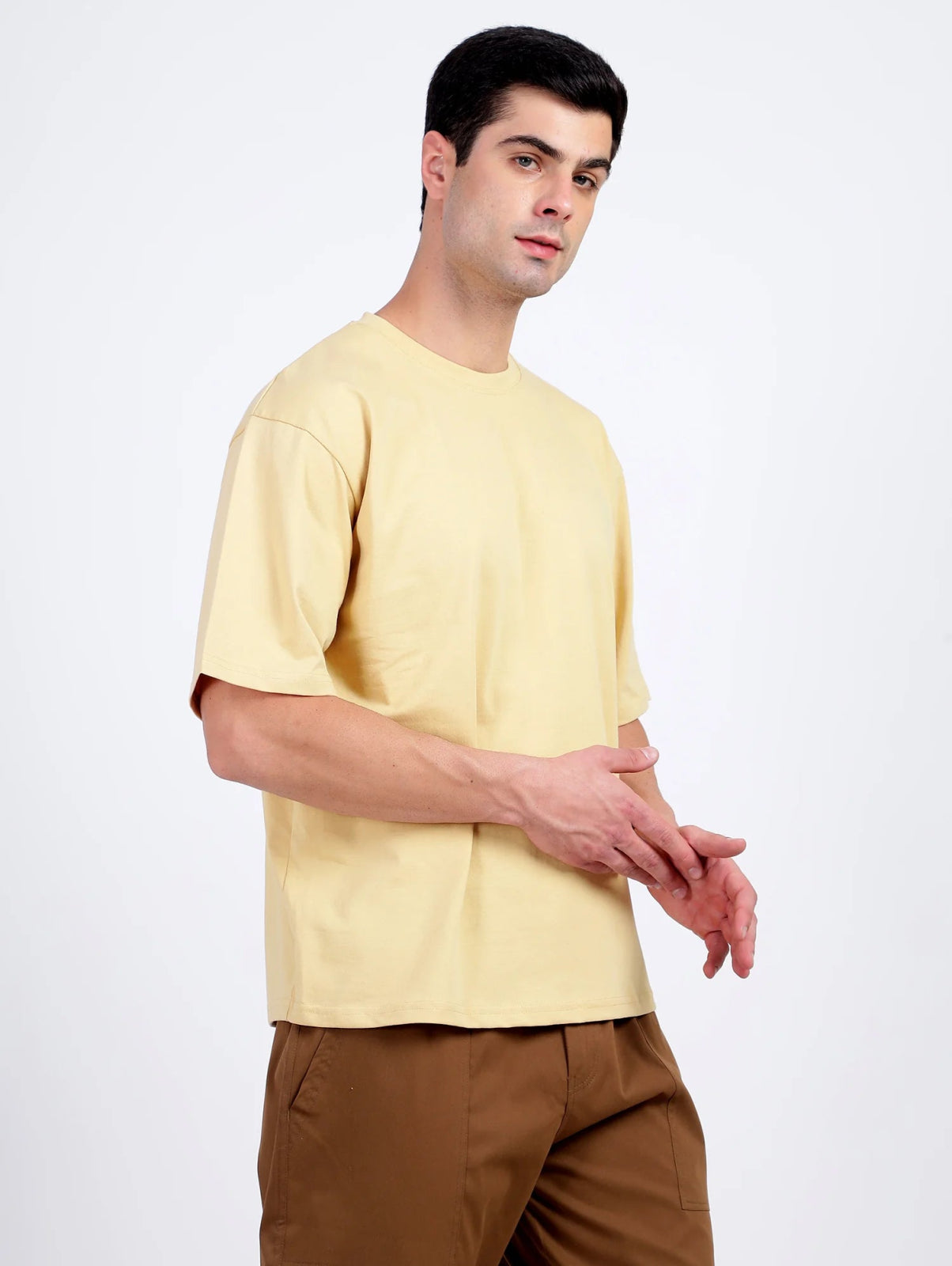 Solid Light Yellow Oversized T-Shirt for Men | Casual Summer Streetwear - Wearified