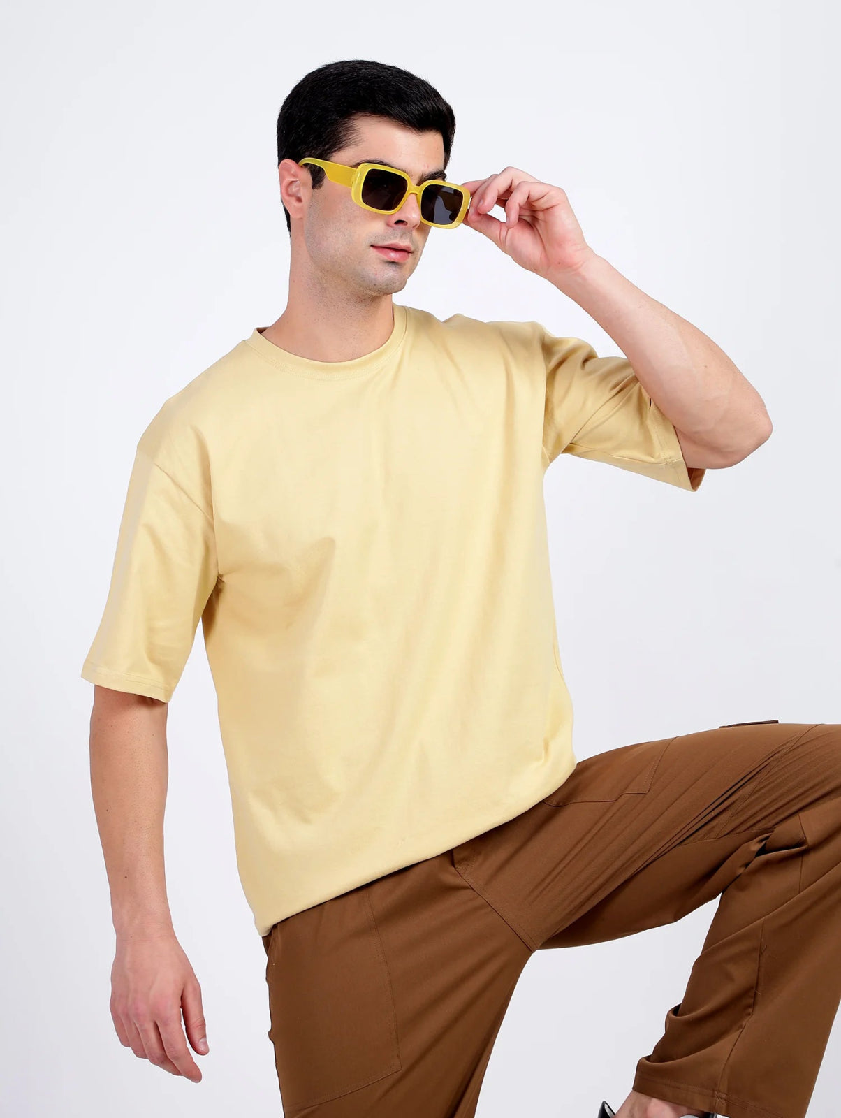 Solid Light Yellow Oversized T-Shirt for Men | Casual Summer Streetwear - Wearified