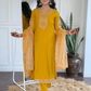 Viscose Yellow Embroidered Straight Fit Kurti - Wearified