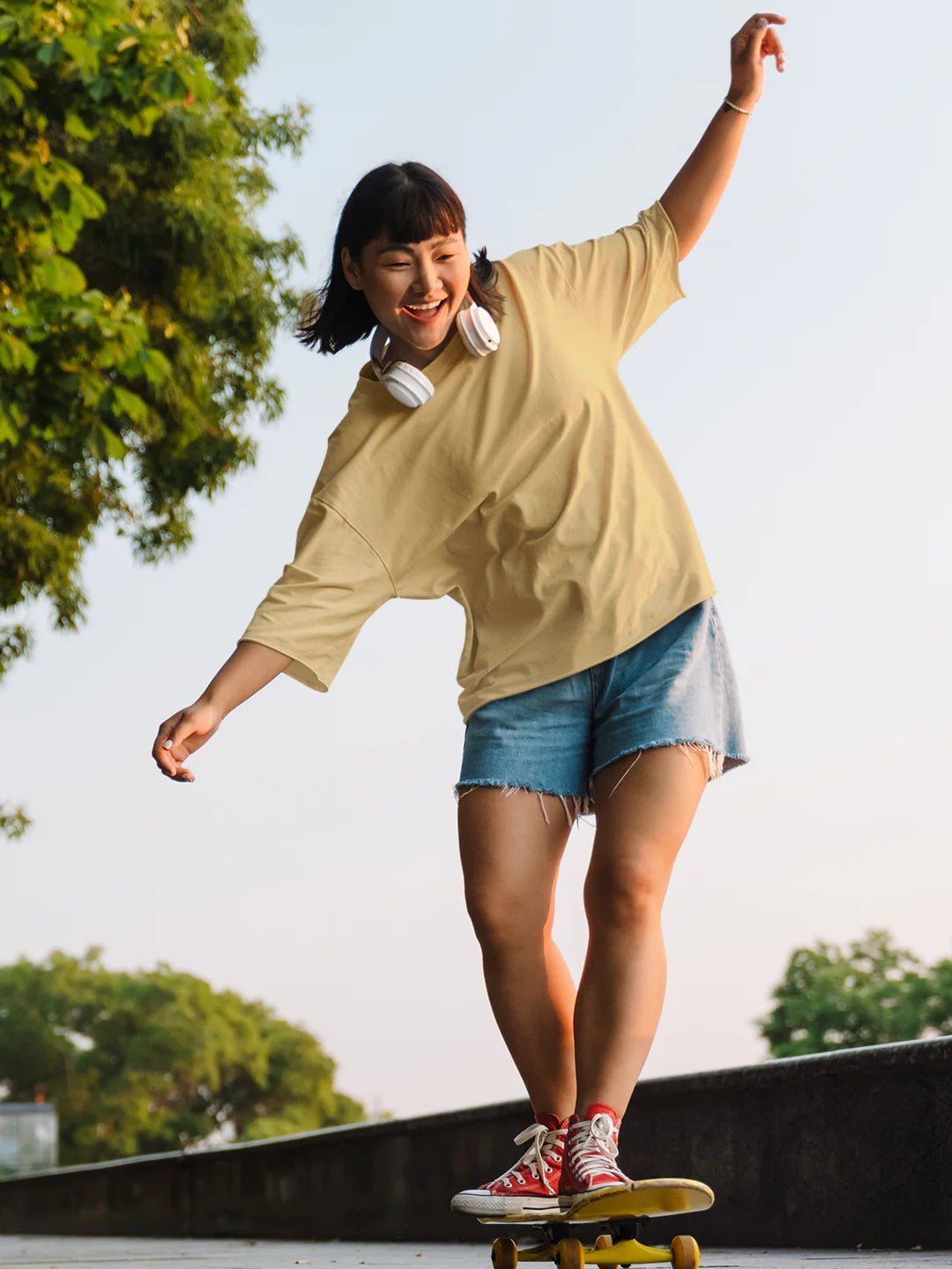 Women's Beige Oversized T-Shirt | Casual Relaxed Fit Cotton Tee - Wearified